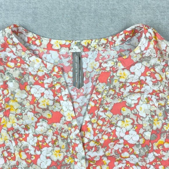 Penningtons Blouse Womens 2X Button Down Floral Orange White Tunic Flowy V-Neck - Picture 3 of 11